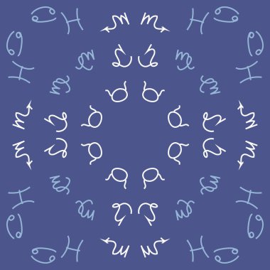Zodiac Signs ile Dikişsiz desen. El çekilmiş. Vektör Illustration
