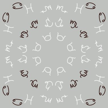 Zodiac Signs ile Dikişsiz desen. El çekilmiş. Vektör Illustration