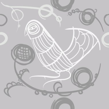 çizgi sanat kuş, vektör illüstrasyon ile dikişsiz desen