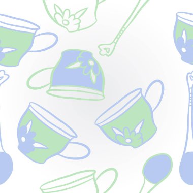 Soyut renkli çay bardakları ve kaşıklar Dikişsiz desen