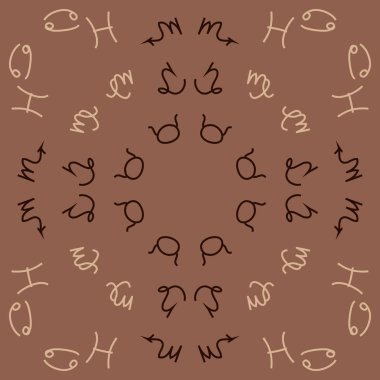 Zodiac Signs ile Dikişsiz desen. El çekilmiş. Vektör Illustration