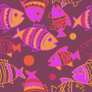 Balıklar ile sevimli Dikişsiz desen. Vektör Illustration