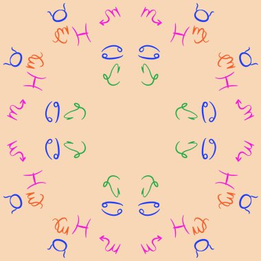 Zodiac Signs Dikişsiz desen. Vektör Illustration