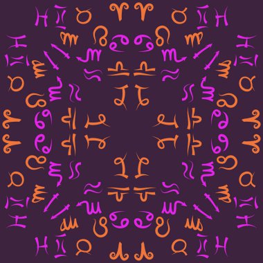 Zodiac Signs Dikişsiz desen. Vektör Illustration