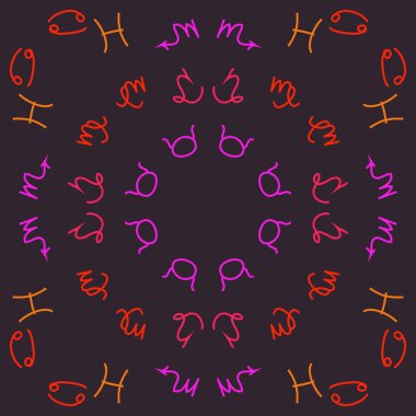 Zodiac Signs ile Dikişsiz desen. El çekilmiş. Vektör Illustration