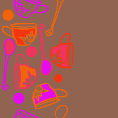 Soyut renkli çay bardakları ve kaşıklar Dikişsiz desen