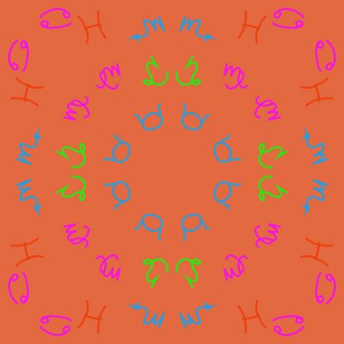 Zodiac Signs ile Dikişsiz desen. El çekilmiş. Vektör Illustration