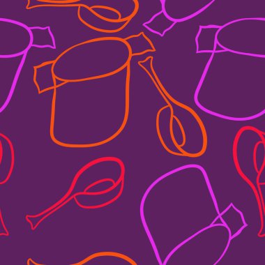 Soyut renkli tencere ve kaşık dikişsiz desen 