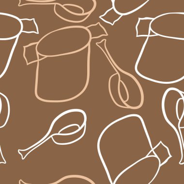 Soyut renkli tencere ve kaşık dikişsiz desen 