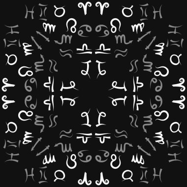 Zodiac Signs Dikişsiz desen. Vektör Illustration