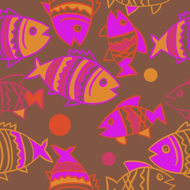 Balıklar ile sevimli Dikişsiz desen. Vektör Illustration