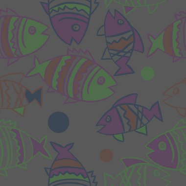 Balıklar ile sevimli Dikişsiz desen. Vektör Illustration