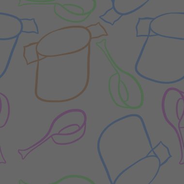 Soyut renkli tencere ve kaşık dikişsiz desen 