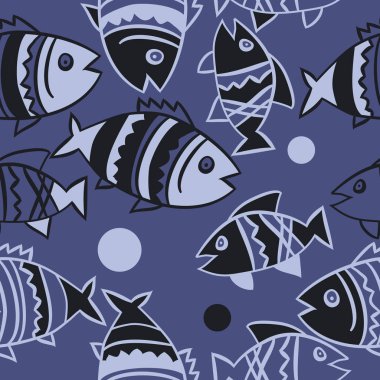 Balıklar ile sevimli Dikişsiz desen. Vektör Illustration