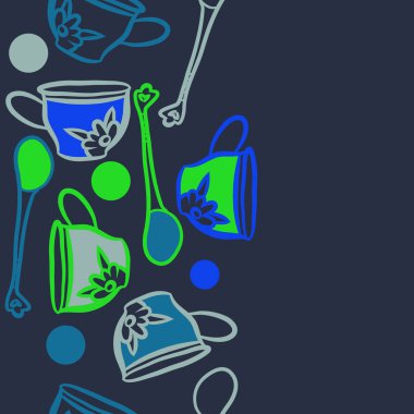 Soyut renkli çay bardakları ve kaşıklar Dikişsiz desen