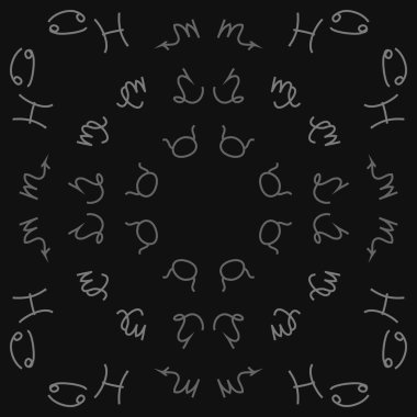 Zodiac Signs ile Dikişsiz desen. El çekilmiş. Vektör Illustration