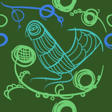 çizgi sanat kuş, vektör illüstrasyon ile dikişsiz desen