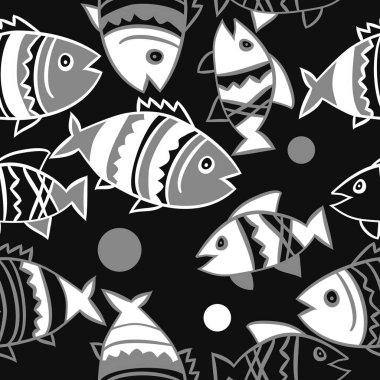 Balıklar ile sevimli Dikişsiz desen. Vektör Illustration