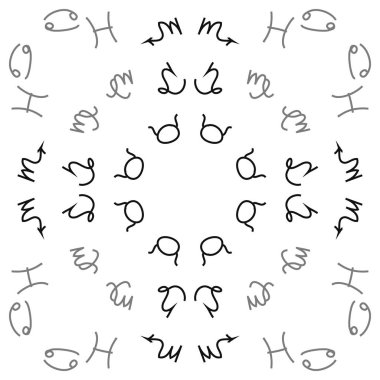 Zodiac Signs ile Dikişsiz desen. El çekilmiş. Vektör Illustration