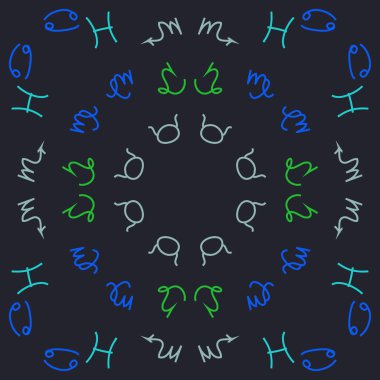 Zodiac Signs ile Dikişsiz desen. El çekilmiş. Vektör Illustration