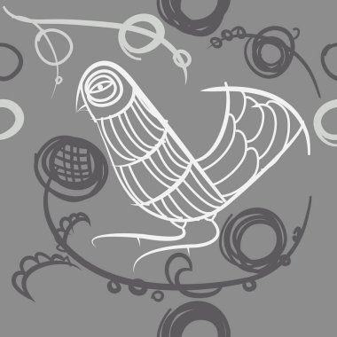 çizgi sanat kuş, vektör illüstrasyon ile dikişsiz desen