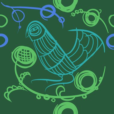 çizgi sanat kuş, vektör illüstrasyon ile dikişsiz desen