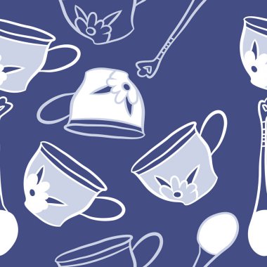 Soyut renkli çay bardakları ve kaşıklar Dikişsiz desen