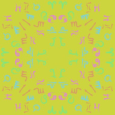 Zodiac Signs Dikişsiz desen. Vektör Illustration