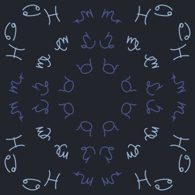Zodiac Signs ile Dikişsiz desen. El çekilmiş. Vektör Illustration