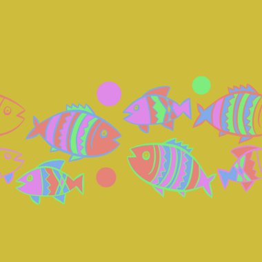 Balıklar ile sevimli Dikişsiz desen. Vektör Illustration