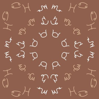 Zodiac Signs ile Dikişsiz desen. El çekilmiş. Vektör Illustration