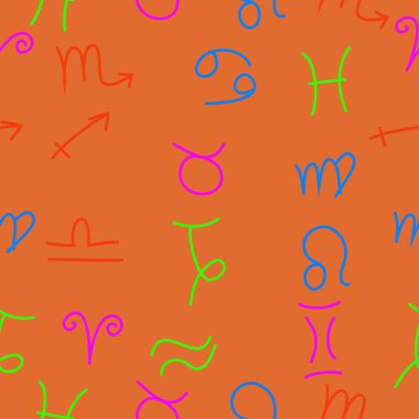 Zodiac Signs ile Dikişsiz desen. El çekilmiş. Vektör Illustration