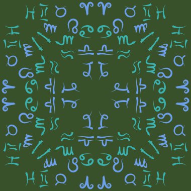 Zodiac Signs Dikişsiz desen. Vektör Illustration