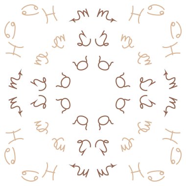 Zodiac Signs ile Dikişsiz desen. El çekilmiş. Vektör Illustration