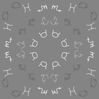 Zodiac Signs ile Dikişsiz desen. El çekilmiş. Vektör Illustration