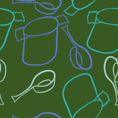 Soyut renkli tencere ve kaşık dikişsiz desen 