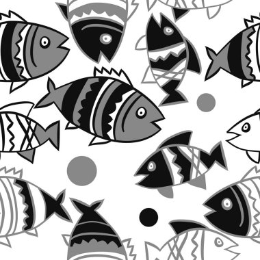 Balıklar ile sevimli Dikişsiz desen. Vektör Illustration