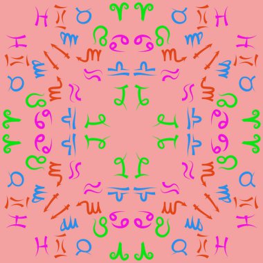 Zodiac Signs Dikişsiz desen. Vektör Illustration