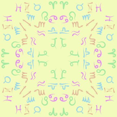 Zodiac Signs Dikişsiz desen. Vektör Illustration