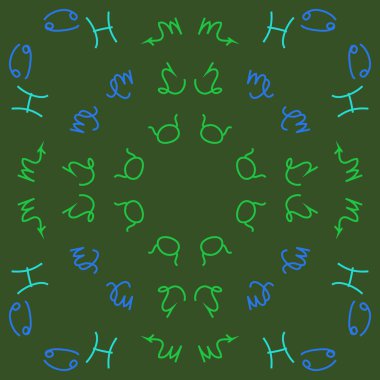 Zodiac Signs ile Dikişsiz desen. El çekilmiş. Vektör Illustration