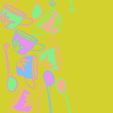 Çay bardakları ile dikişsiz renkli arka plan