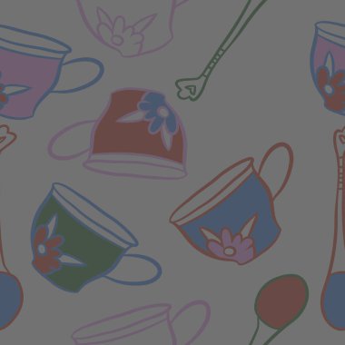 Soyut renkli çay bardakları ve kaşıklar Dikişsiz desen