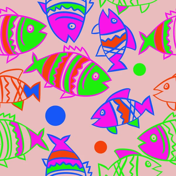 Cute Seamless Pattern Fishes Vector Illustration — Stock Vector