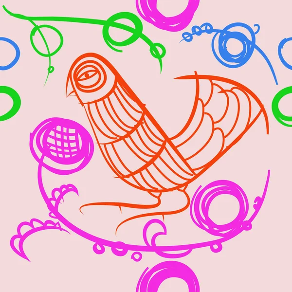 çizgi sanat kuş, vektör illüstrasyon ile dikişsiz desen