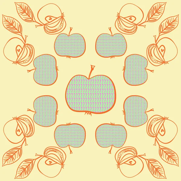 Apples pattern, scribbles. Hand drawn. — Stock Vector