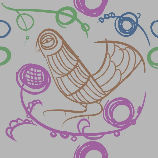 çizgi sanat kuş, vektör illüstrasyon ile dikişsiz desen