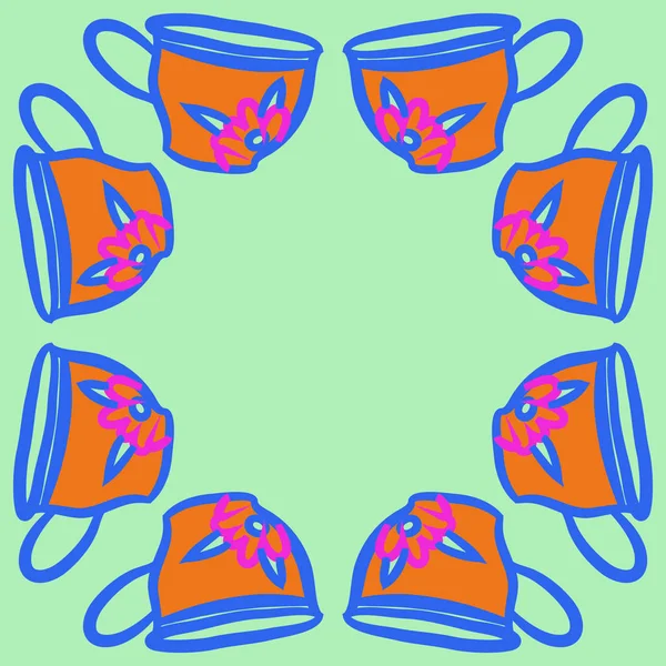 Farbiges Muster Mit Teetassen — Stockvektor