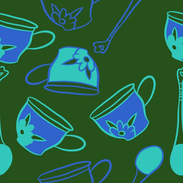 Soyut renkli çay bardakları ve kaşıklar Dikişsiz desen