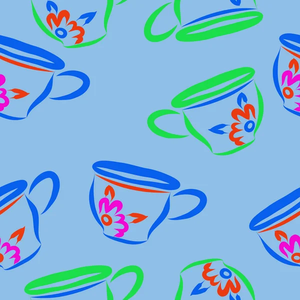 Modèle Sans Couture Tasses Thé Colorées Abstraites — Image vectorielle