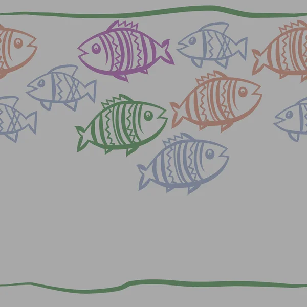 Composition Motif Horizontal Avec Des Poissons Gribouillis — Image vectorielle